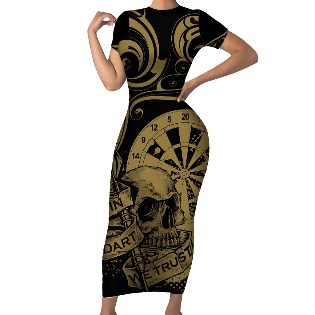 New Zealand Darts Short Sleeve Bodycon Dress Skull In Dart We Trust Maori Pattern - Aussie Hoodie