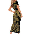 New Zealand Darts Short Sleeve Bodycon Dress Skull In Dart We Trust Maori Pattern - Aussie Hoodie
