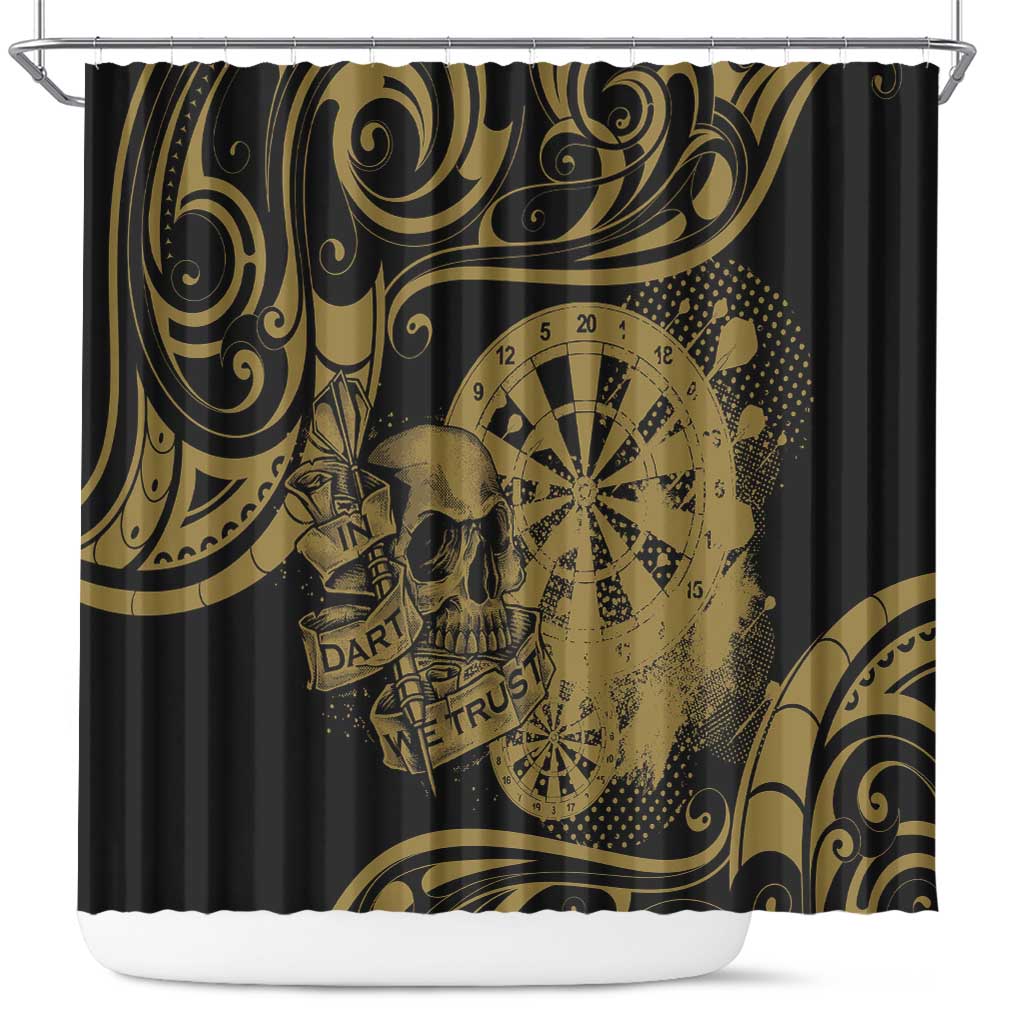 New Zealand Darts Shower Curtain Skull In Dart We Trust Maori Pattern - Aussie Hoodie