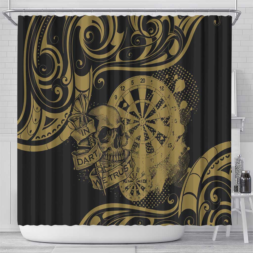 New Zealand Darts Shower Curtain Skull In Dart We Trust Maori Pattern - Aussie Hoodie