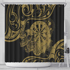 New Zealand Darts Shower Curtain Skull In Dart We Trust Maori Pattern - Aussie Hoodie