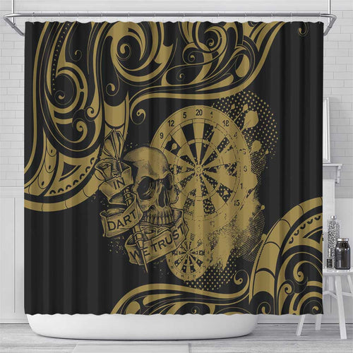 New Zealand Darts Shower Curtain Skull In Dart We Trust Maori Pattern - Aussie Hoodie