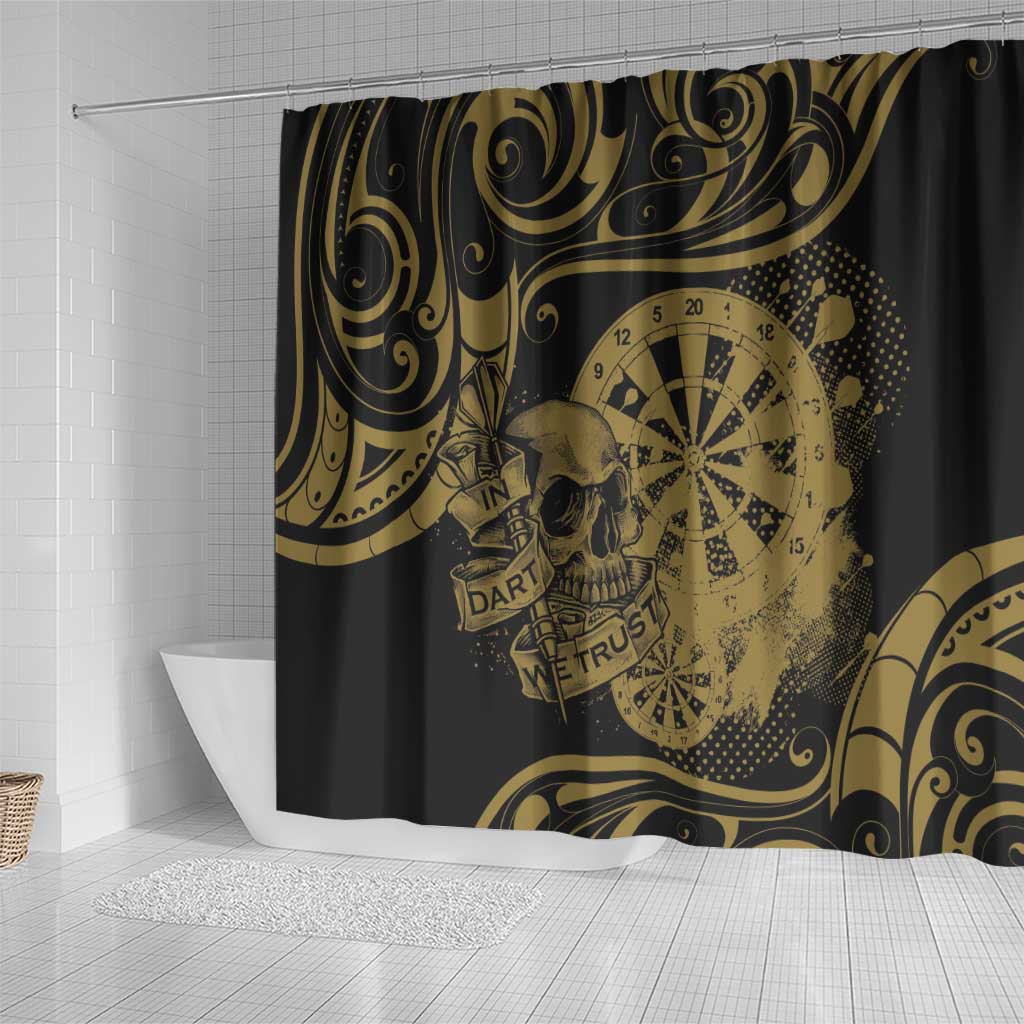 New Zealand Darts Shower Curtain Skull In Dart We Trust Maori Pattern - Aussie Hoodie