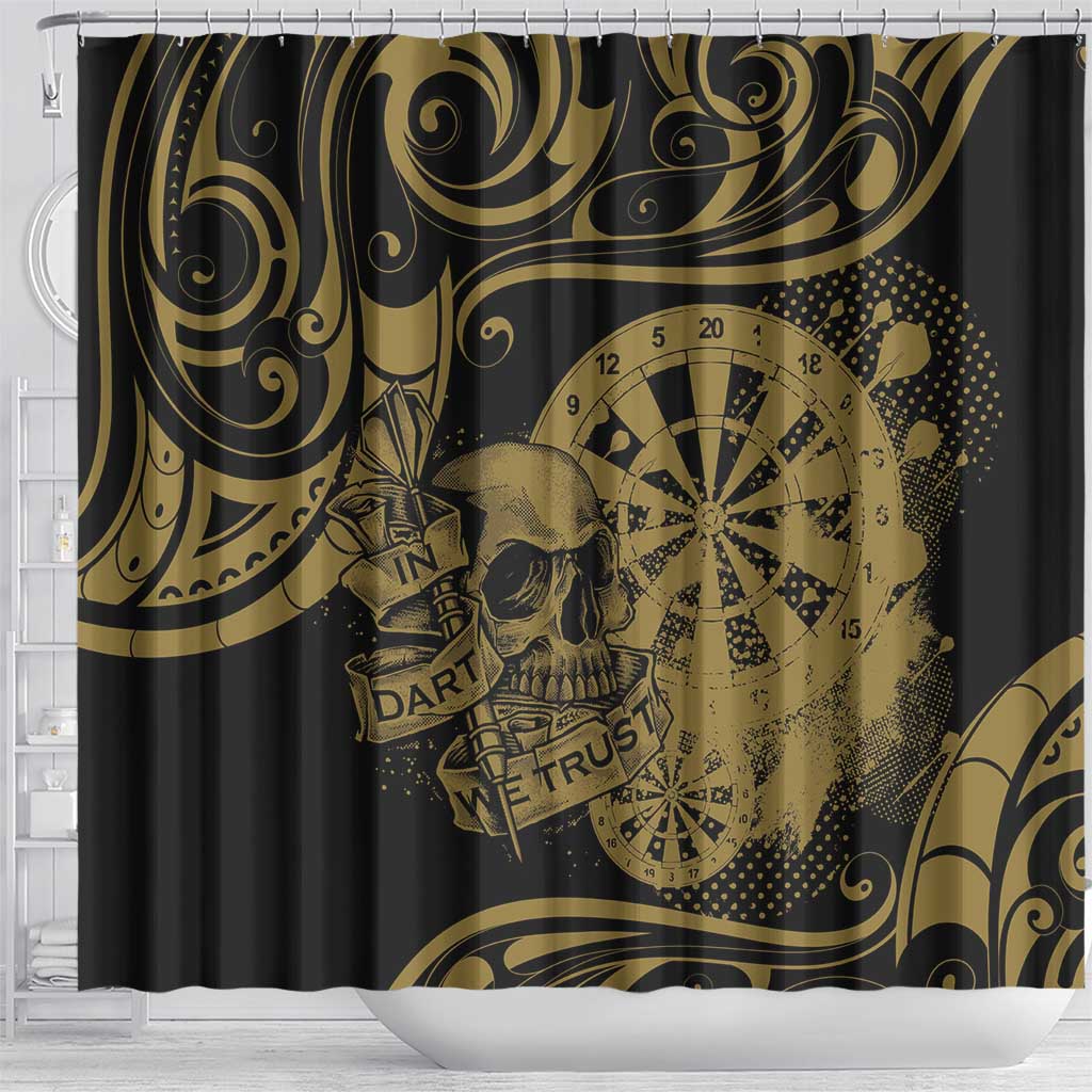 New Zealand Darts Shower Curtain Skull In Dart We Trust Maori Pattern - Aussie Hoodie