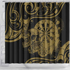 New Zealand Darts Shower Curtain Skull In Dart We Trust Maori Pattern - Aussie Hoodie