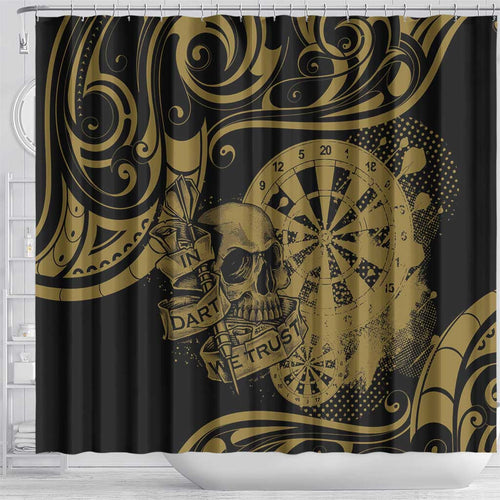 New Zealand Darts Shower Curtain Skull In Dart We Trust Maori Pattern - Aussie Hoodie