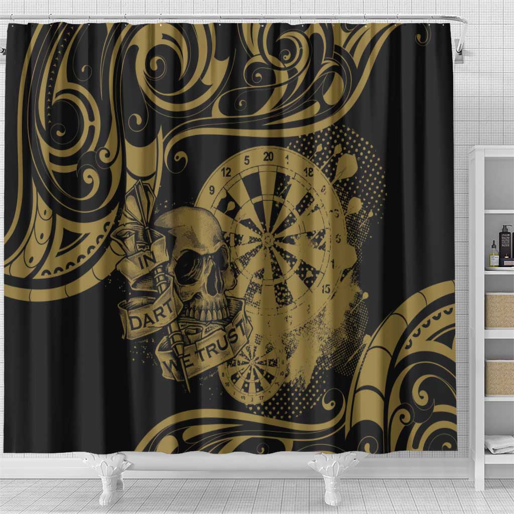 New Zealand Darts Shower Curtain Skull In Dart We Trust Maori Pattern - Aussie Hoodie