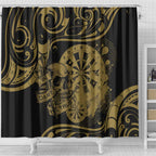 New Zealand Darts Shower Curtain Skull In Dart We Trust Maori Pattern - Aussie Hoodie
