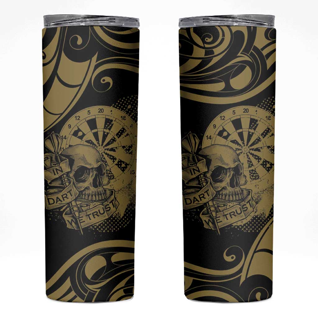 New Zealand Darts Skinny Tumbler Skull In Dart We Trust Maori Pattern - Aussie Hoodie