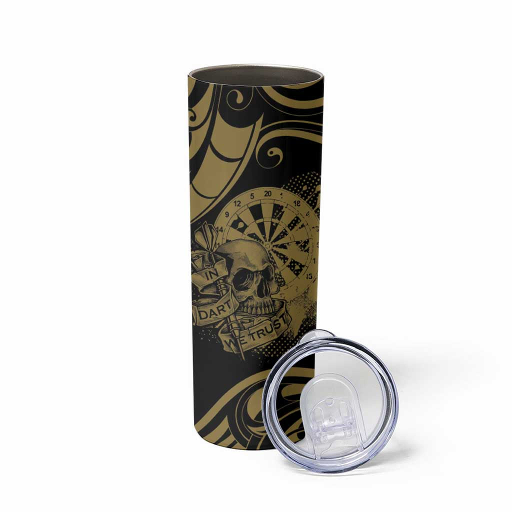 New Zealand Darts Skinny Tumbler Skull In Dart We Trust Maori Pattern - Aussie Hoodie