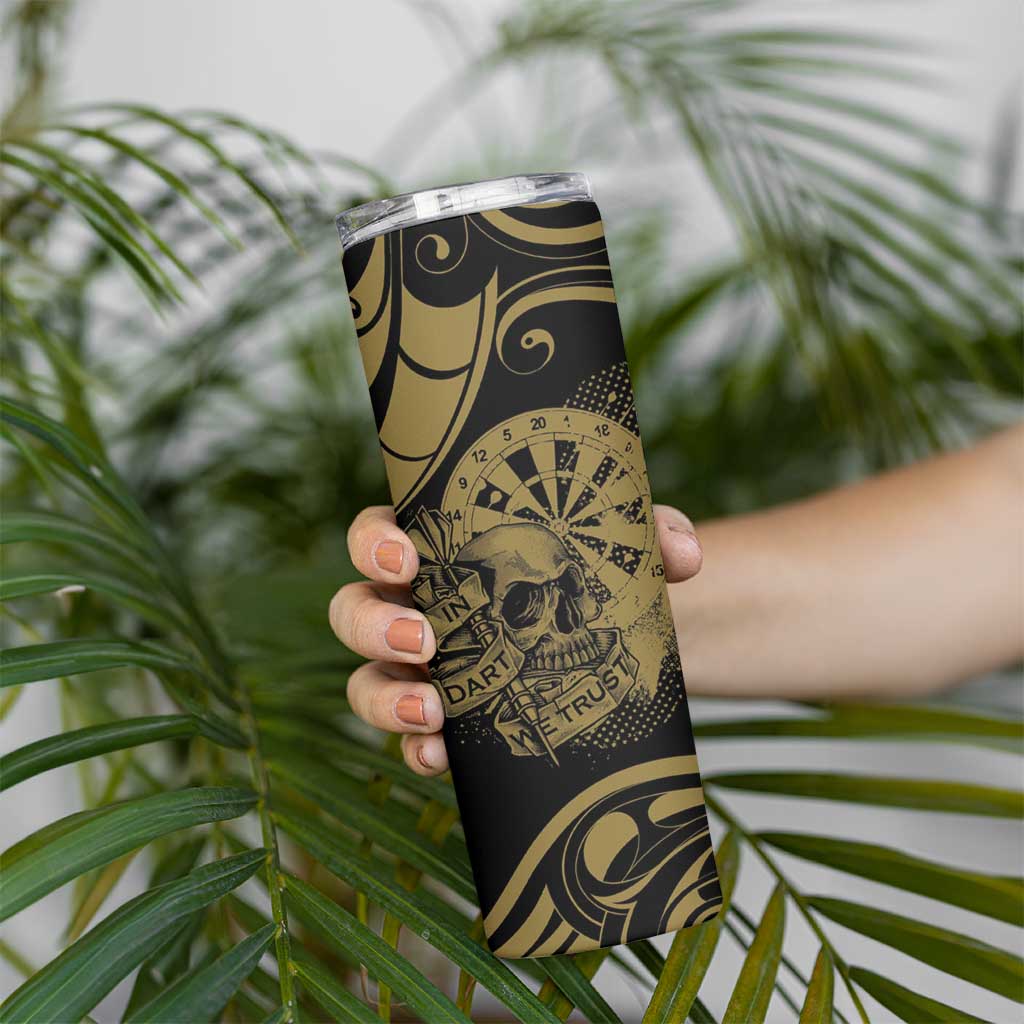New Zealand Darts Skinny Tumbler Skull In Dart We Trust Maori Pattern - Aussie Hoodie