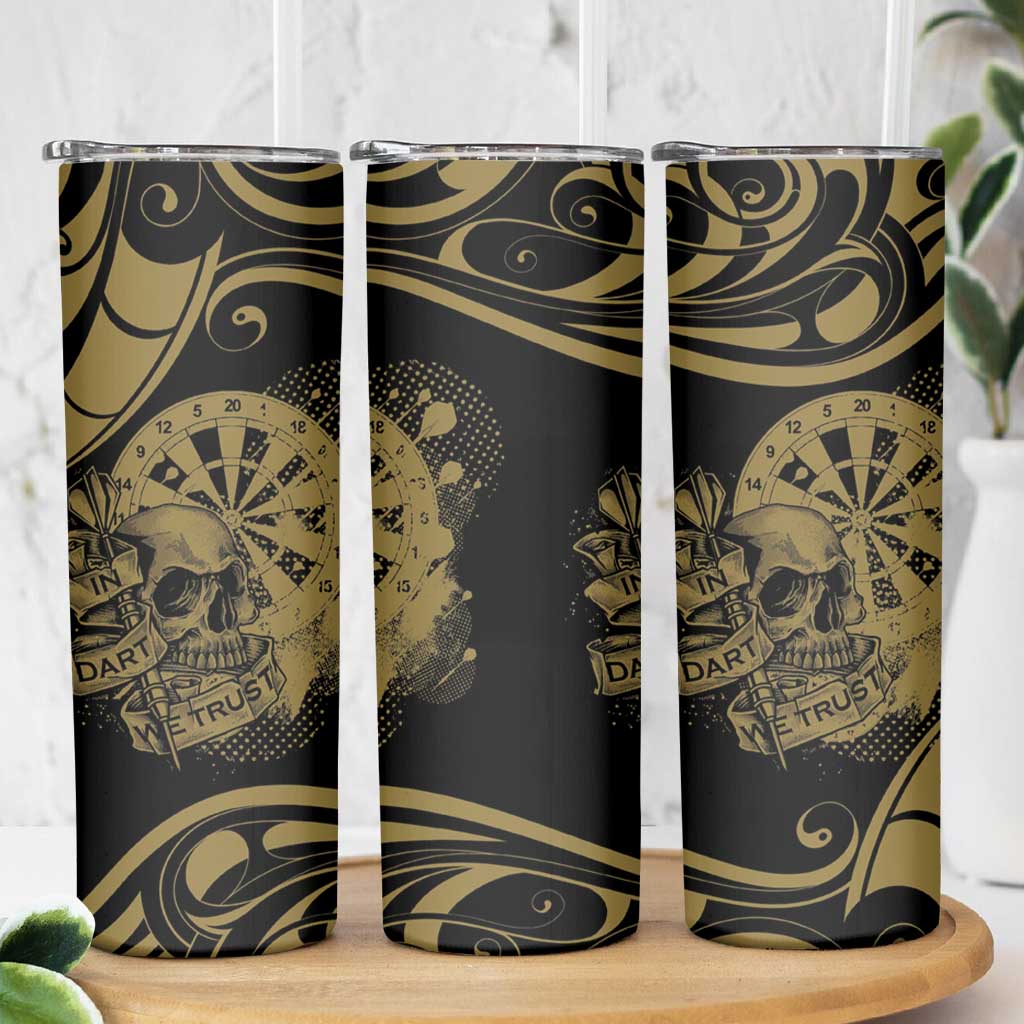 New Zealand Darts Skinny Tumbler Skull In Dart We Trust Maori Pattern - Aussie Hoodie