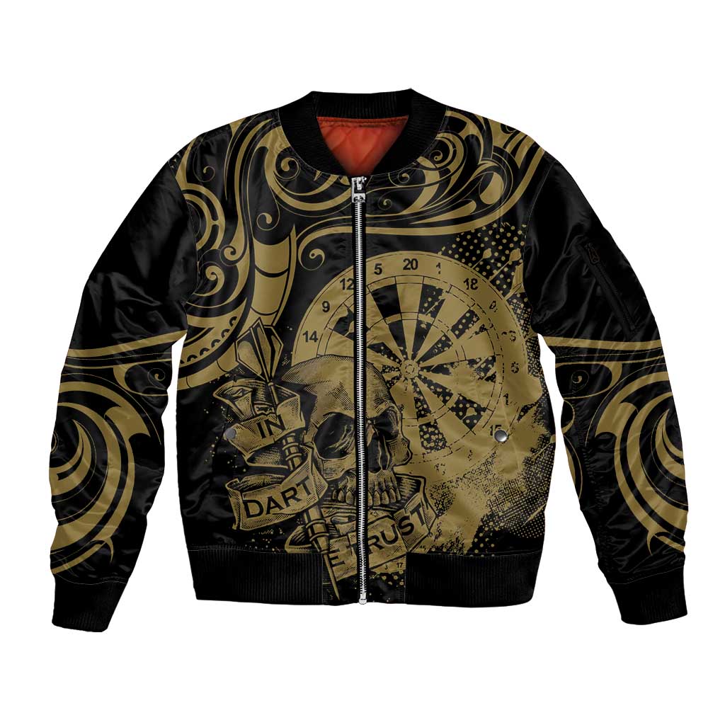 New Zealand Darts Sleeve Zip Bomber Jacket Skull In Dart We Trust Maori Pattern - Aussie Hoodie