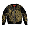 New Zealand Darts Sleeve Zip Bomber Jacket Skull In Dart We Trust Maori Pattern - Aussie Hoodie