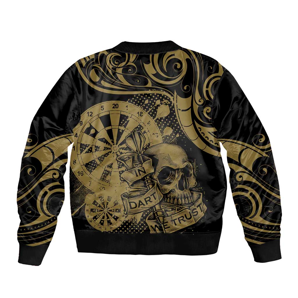New Zealand Darts Sleeve Zip Bomber Jacket Skull In Dart We Trust Maori Pattern - Aussie Hoodie