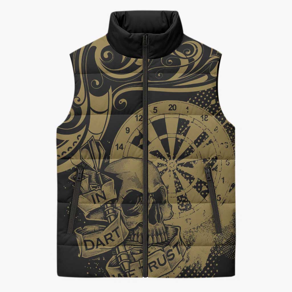 New Zealand Darts Sleeveless Puffer Jacket Skull In Dart We Trust Maori Pattern - Aussie Hoodie