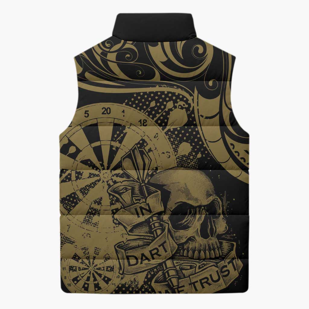 New Zealand Darts Sleeveless Puffer Jacket Skull In Dart We Trust Maori Pattern - Aussie Hoodie