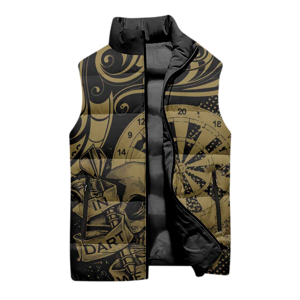 New Zealand Darts Sleeveless Puffer Jacket Skull In Dart We Trust Maori Pattern - Aussie Hoodie
