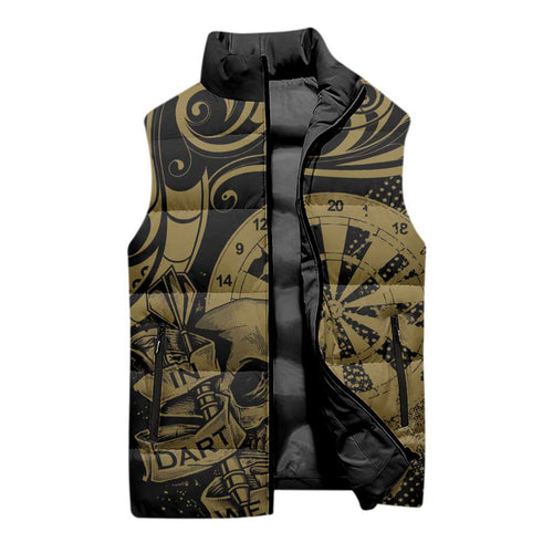 New Zealand Darts Sleeveless Puffer Jacket Skull In Dart We Trust Maori Pattern - Aussie Hoodie