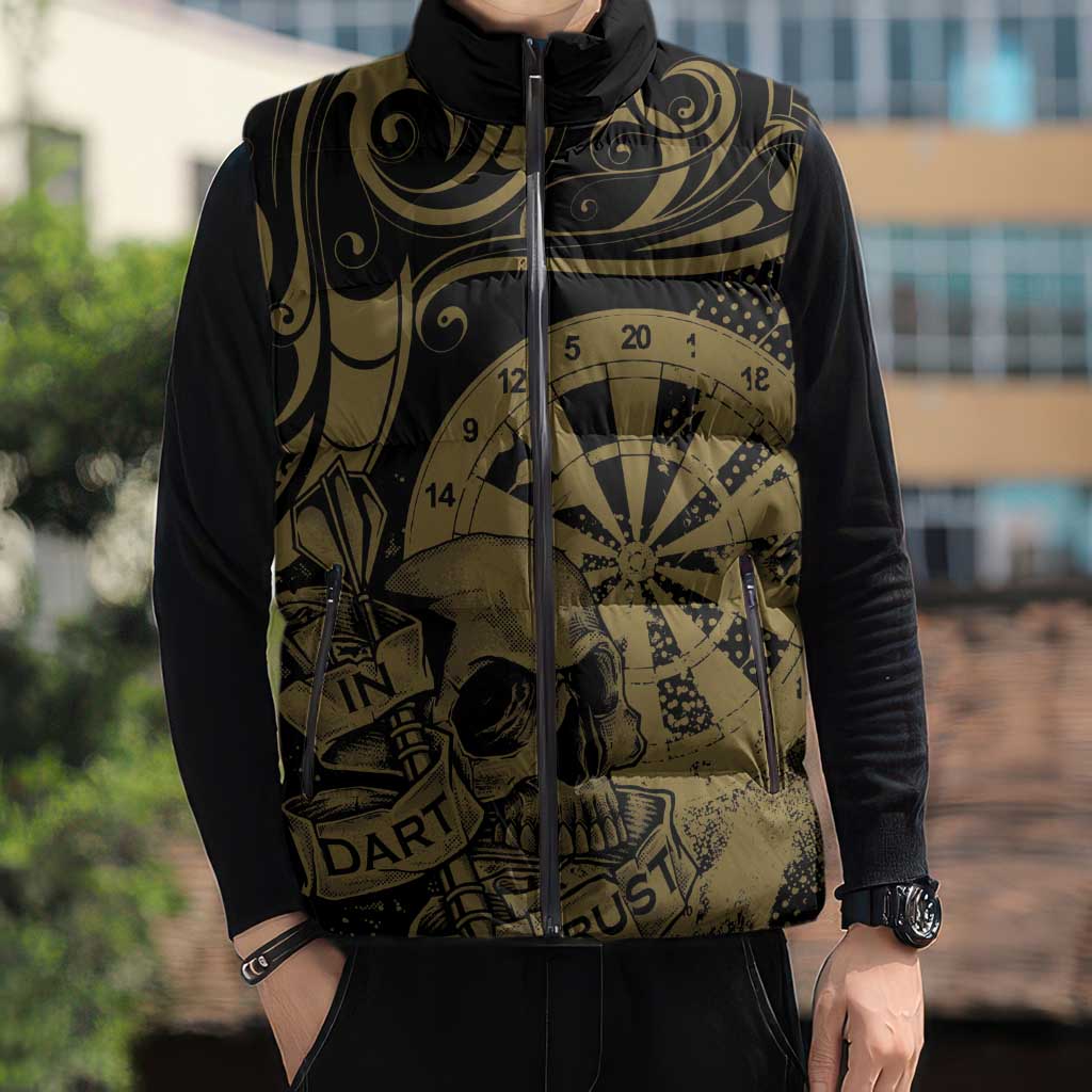 New Zealand Darts Sleeveless Puffer Jacket Skull In Dart We Trust Maori Pattern - Aussie Hoodie