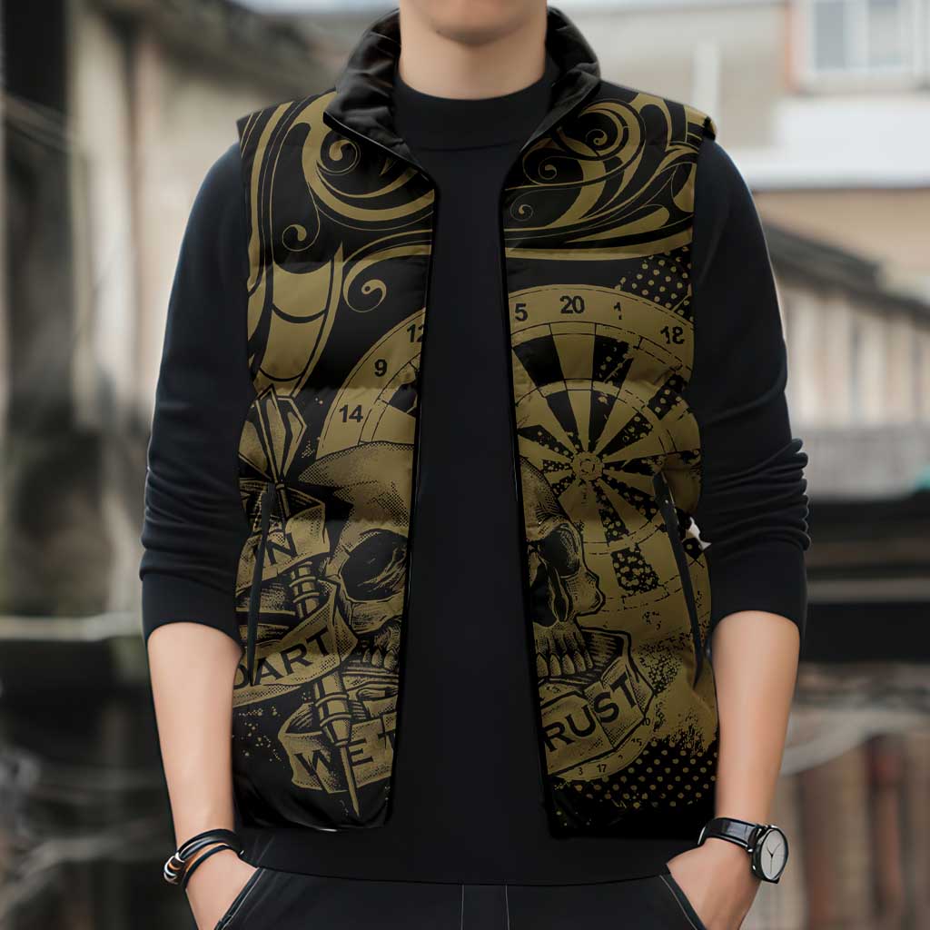 New Zealand Darts Sleeveless Puffer Jacket Skull In Dart We Trust Maori Pattern - Aussie Hoodie
