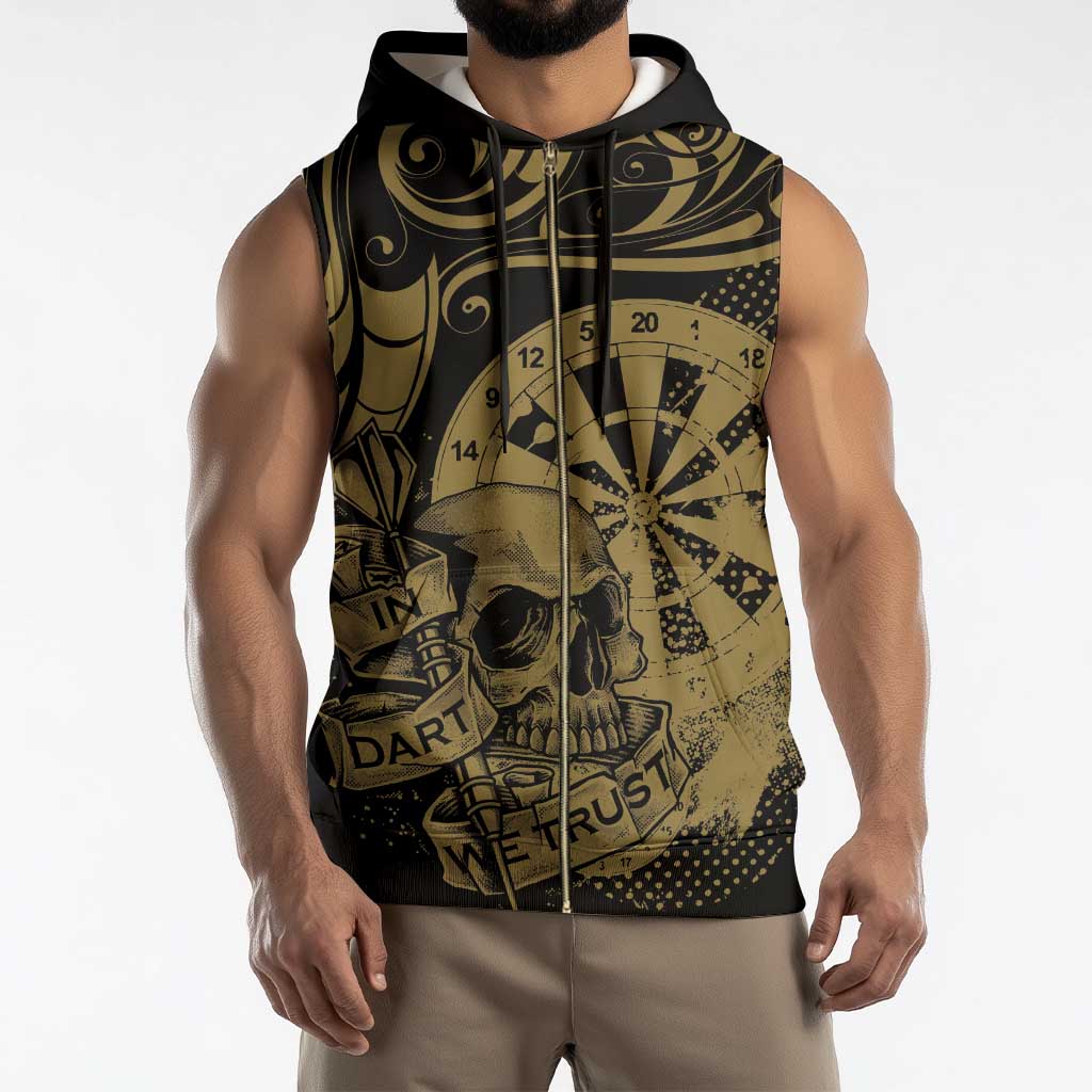 New Zealand Darts Sleeveless Zip Hoodie Skull In Dart We Trust Maori Pattern - Aussie Hoodie
