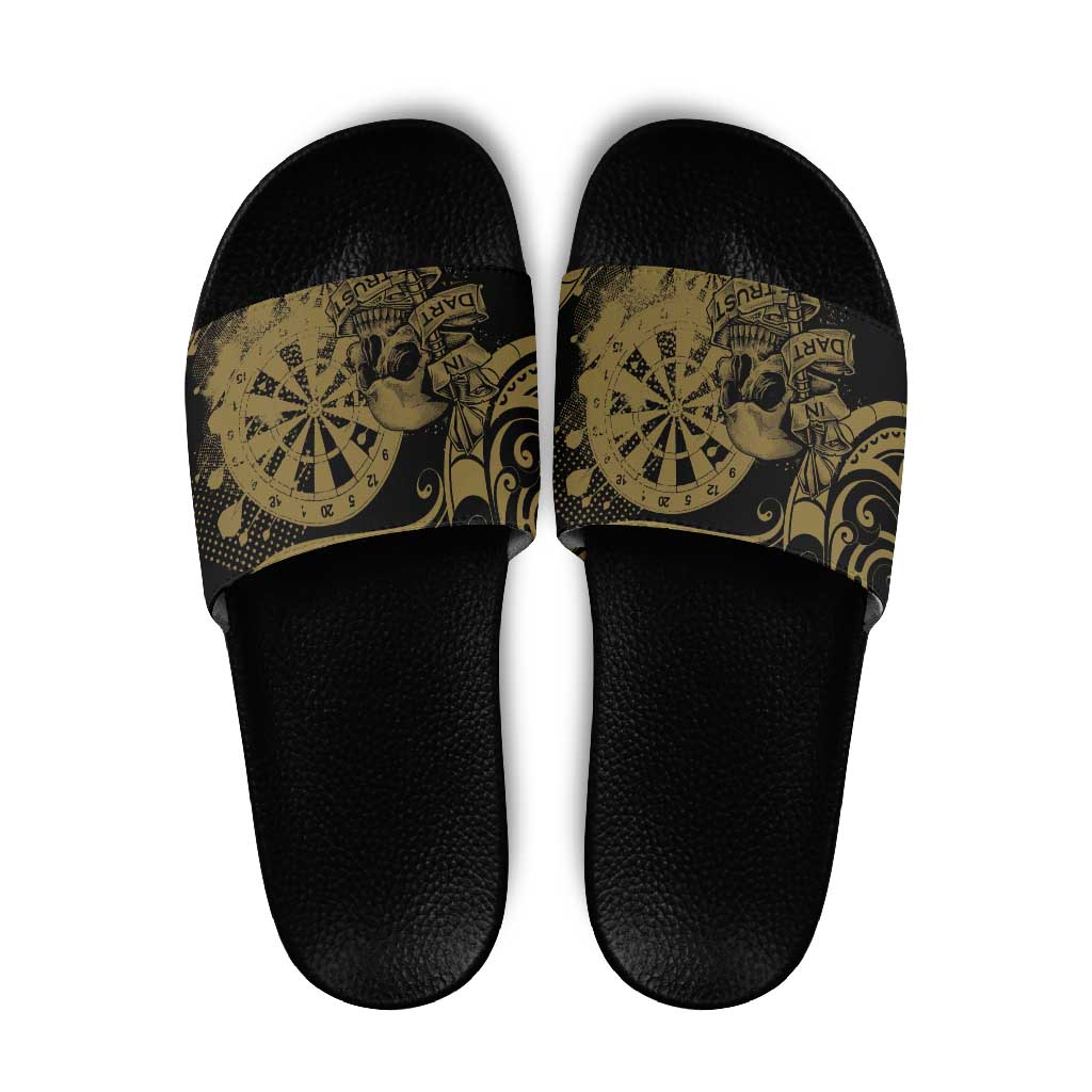 New Zealand Darts Slide Sandals Skull In Dart We Trust Maori Pattern - Aussie Hoodie