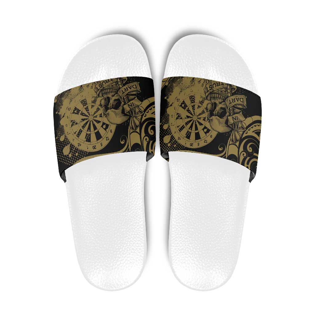 New Zealand Darts Slide Sandals Skull In Dart We Trust Maori Pattern - Aussie Hoodie