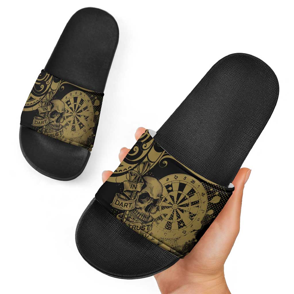 New Zealand Darts Slide Sandals Skull In Dart We Trust Maori Pattern - Aussie Hoodie