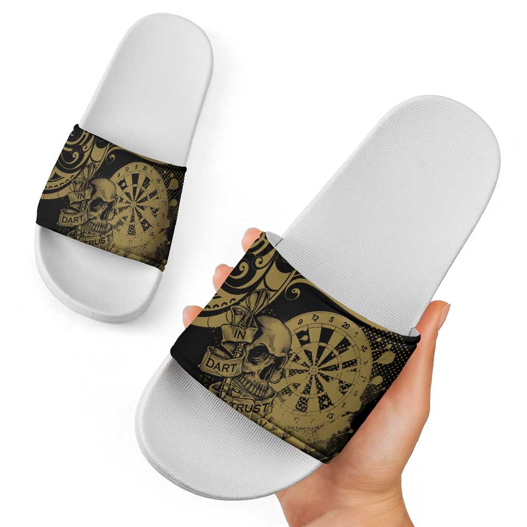 New Zealand Darts Slide Sandals Skull In Dart We Trust Maori Pattern - Aussie Hoodie
