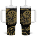 New Zealand Darts Tumbler With Handle Skull In Dart We Trust Maori Pattern - Aussie Hoodie
