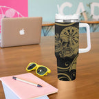 New Zealand Darts Tumbler With Handle Skull In Dart We Trust Maori Pattern - Aussie Hoodie