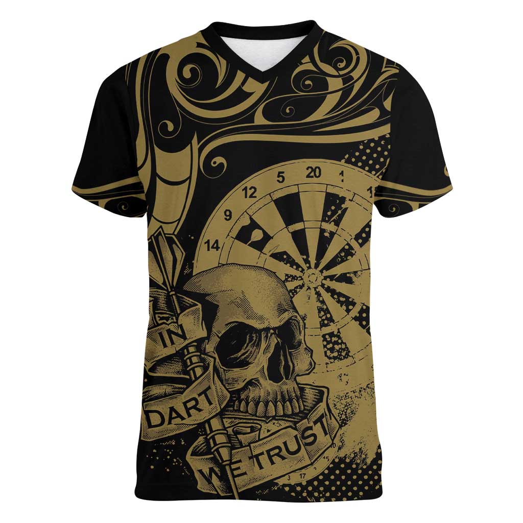 New Zealand Darts Women V-Neck T-Shirt Skull In Dart We Trust Maori Pattern - Aussie Hoodie