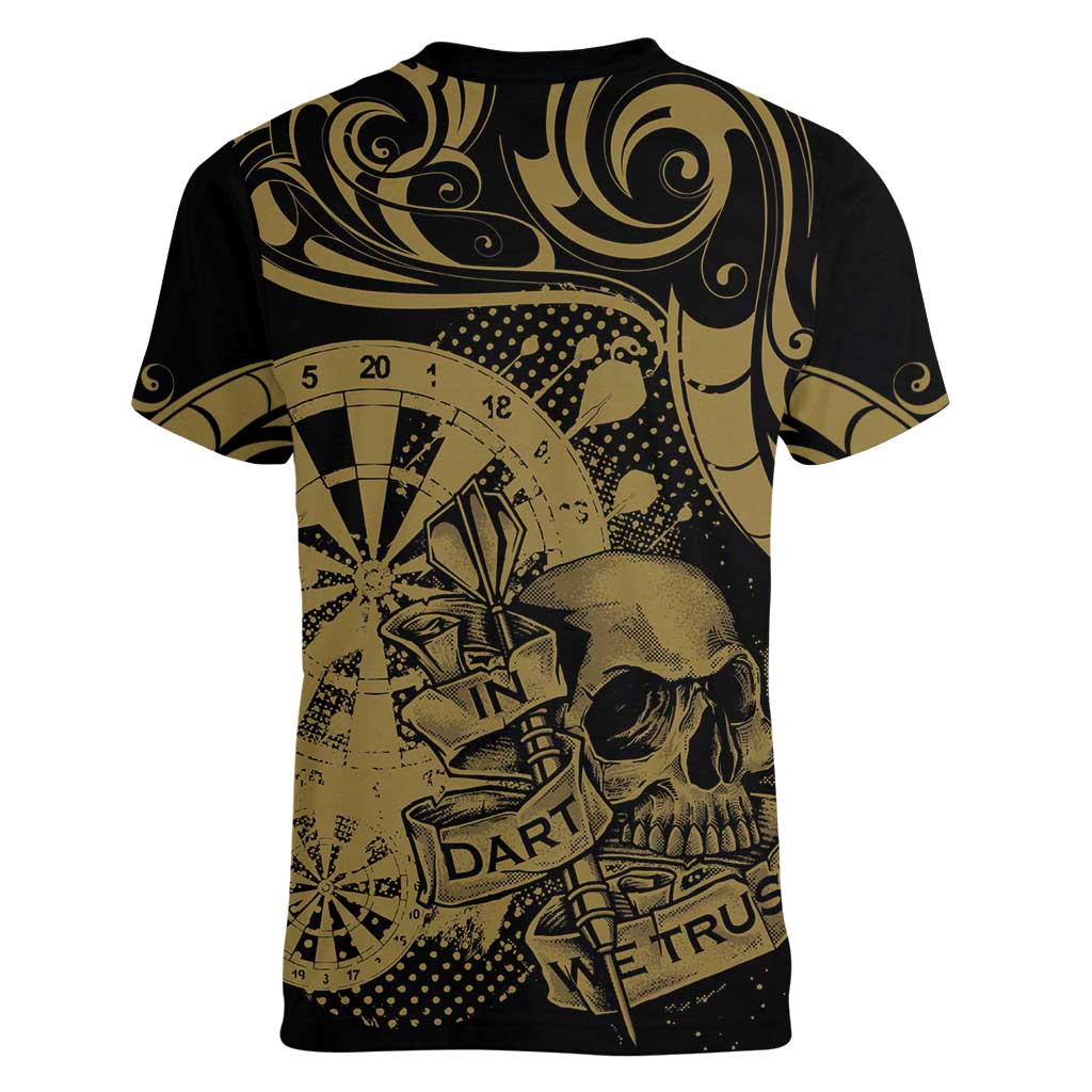 New Zealand Darts Women V-Neck T-Shirt Skull In Dart We Trust Maori Pattern - Aussie Hoodie