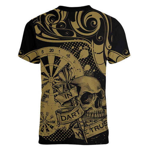 New Zealand Darts Women V-Neck T-Shirt Skull In Dart We Trust Maori Pattern - Aussie Hoodie