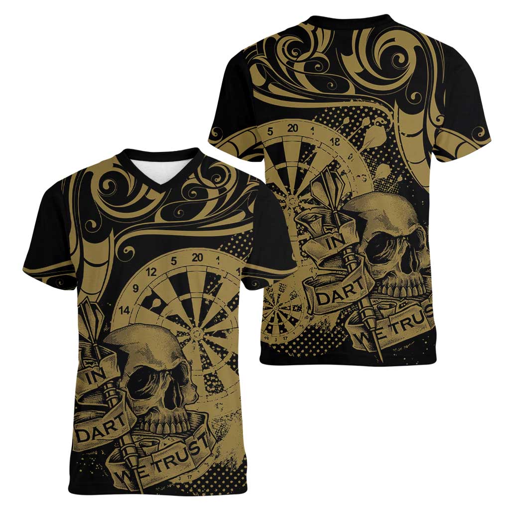 New Zealand Darts Women V-Neck T-Shirt Skull In Dart We Trust Maori Pattern - Aussie Hoodie