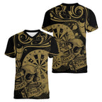 New Zealand Darts Women V-Neck T-Shirt Skull In Dart We Trust Maori Pattern - Aussie Hoodie