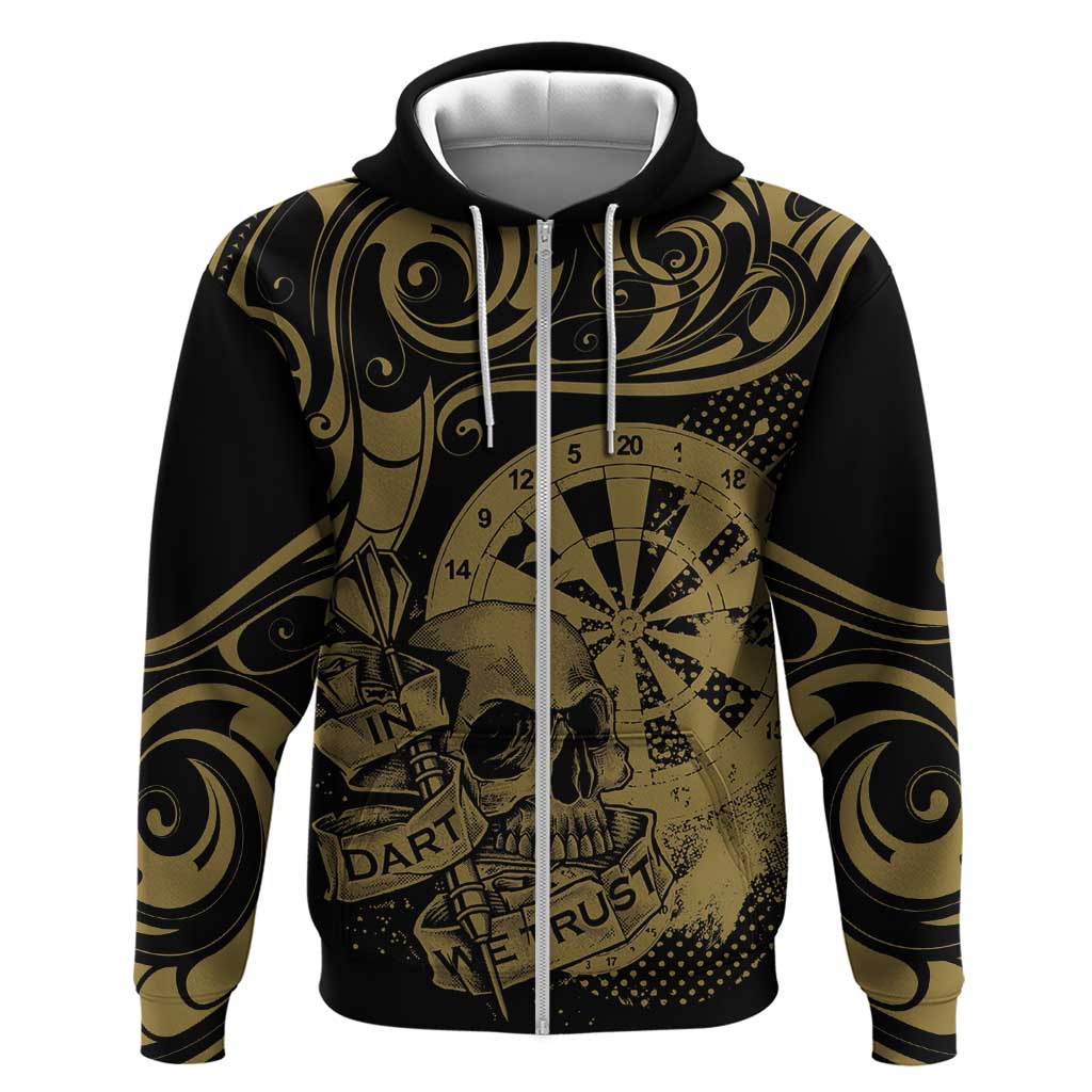 New Zealand Darts Zip Hoodie Skull In Dart We Trust Maori Pattern - Aussie Hoodie