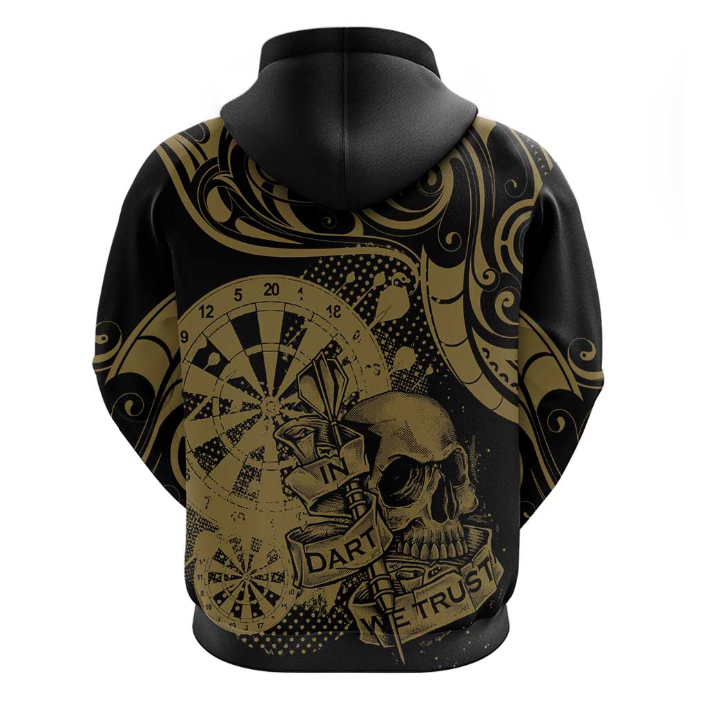 New Zealand Darts Zip Hoodie Skull In Dart We Trust Maori Pattern - Aussie Hoodie