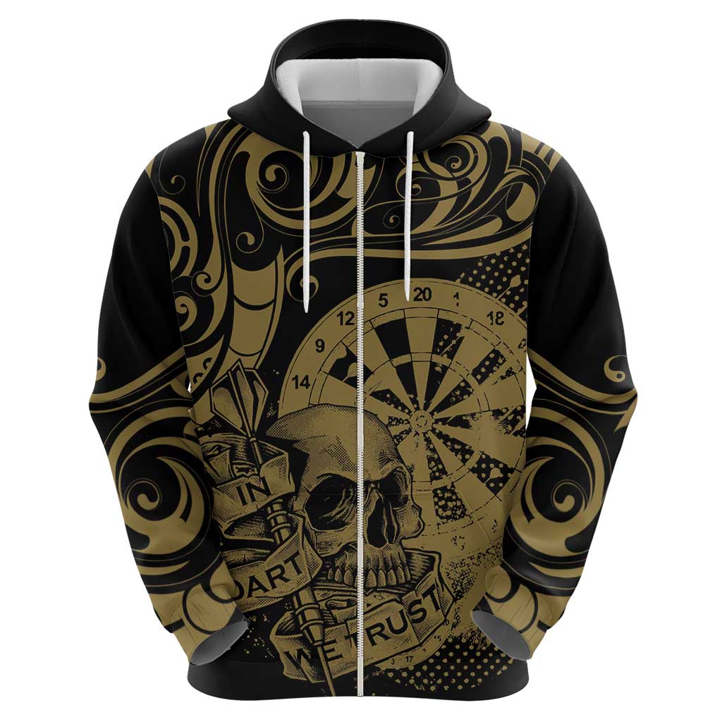 New Zealand Darts Zip Hoodie Skull In Dart We Trust Maori Pattern - Aussie Hoodie