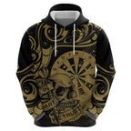 New Zealand Darts Zip Hoodie Skull In Dart We Trust Maori Pattern - Aussie Hoodie