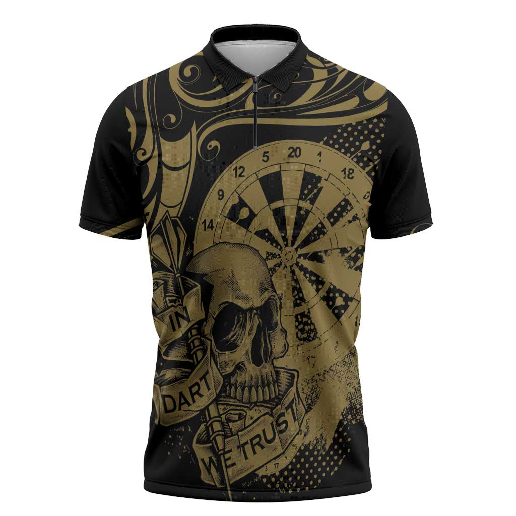 New Zealand Darts Zipper Polo Shirt Skull In Dart We Trust Maori Pattern - Aussie Hoodie