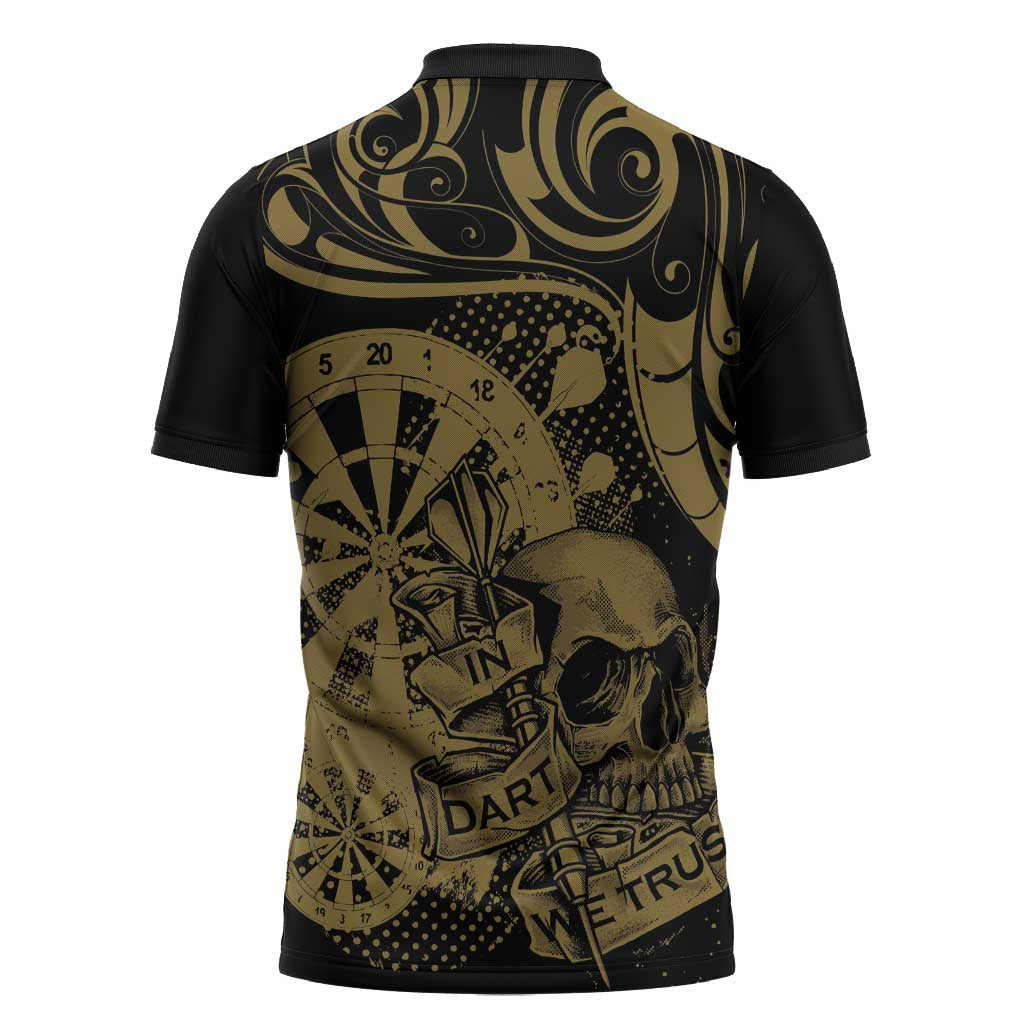 New Zealand Darts Zipper Polo Shirt Skull In Dart We Trust Maori Pattern - Aussie Hoodie