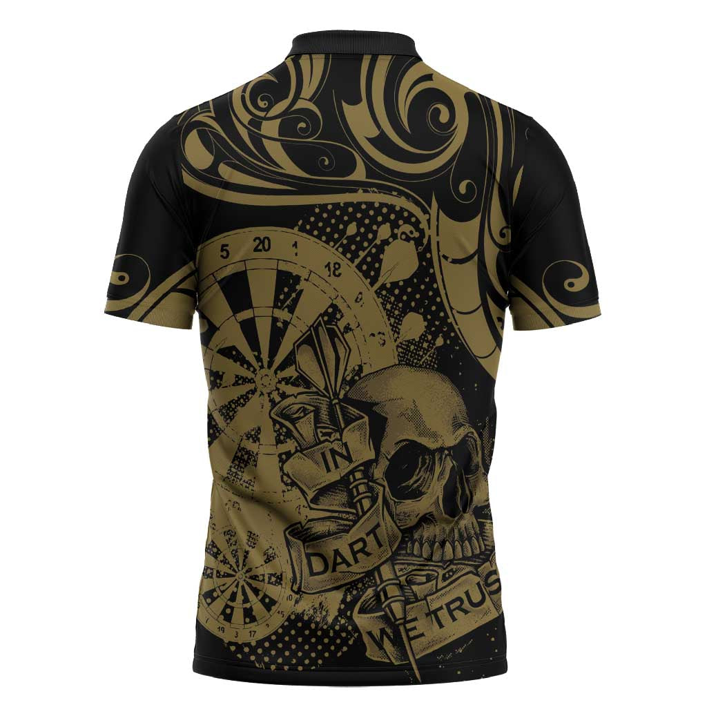 New Zealand Darts Zipper Polo Shirt Skull In Dart We Trust Maori Pattern - Aussie Hoodie