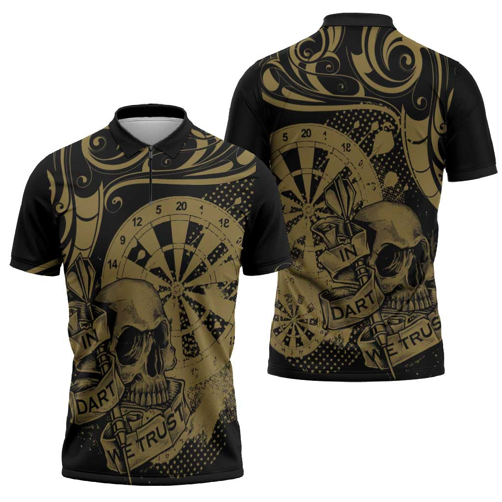 New Zealand Darts Zipper Polo Shirt Skull In Dart We Trust Maori Pattern - Aussie Hoodie