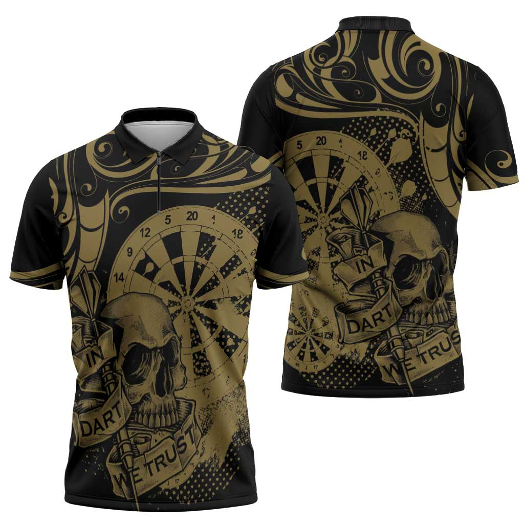 New Zealand Darts Zipper Polo Shirt Skull In Dart We Trust Maori Pattern - Aussie Hoodie