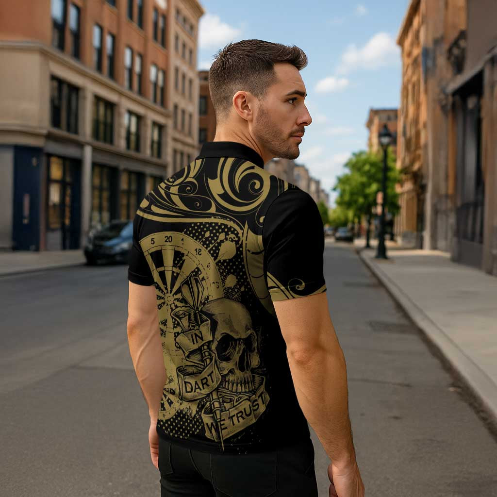 New Zealand Darts Zipper Polo Shirt Skull In Dart We Trust Maori Pattern - Aussie Hoodie