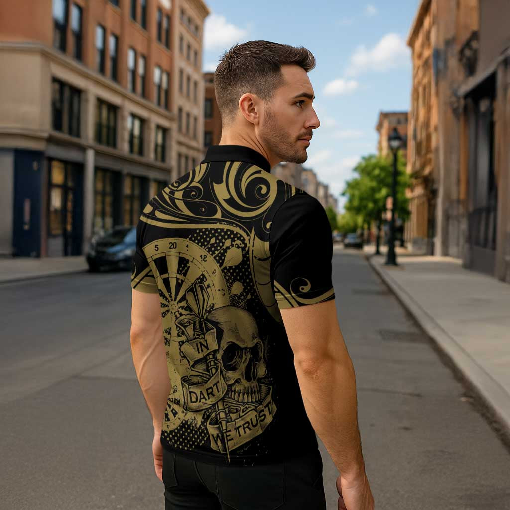 New Zealand Darts Zipper Polo Shirt Skull In Dart We Trust Maori Pattern - Aussie Hoodie