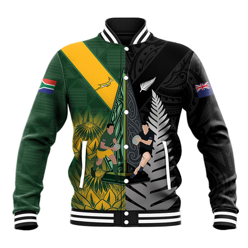 New Zealand and South Africa Rugby Custom Baseball Jacket Ultimate Rivalry All Black Springboks
