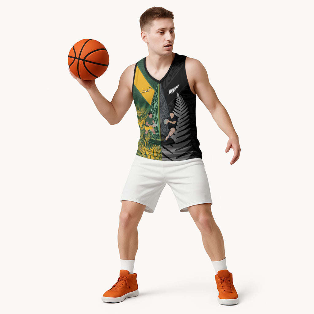 New Zealand and South Africa Rugby Custom Basketball Jersey Ultimate Rivalry All Black Springboks
